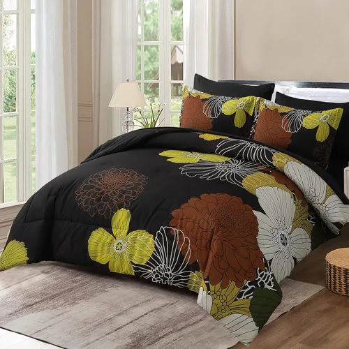 Vista 116 de Yiran - Juego de 7 piezas de edredón floral azul, juego de cama en una bolsa, tamaño Queen, juego de edredón de microfibra suave