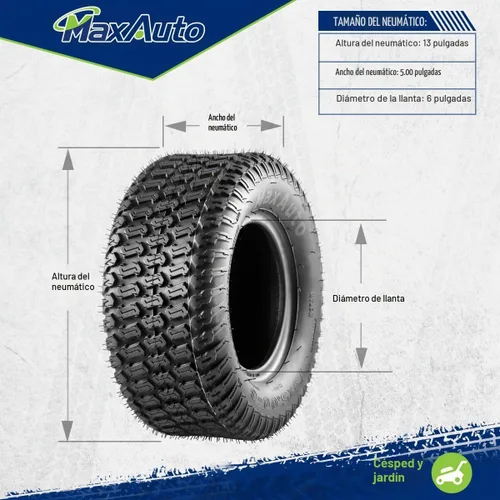 Vista 5 de MaxAuto 2 piezas neumáticos para cortacésped de montar 13x5.00-6 neumáticos de césped 13x5x6 para cortacésped de jardín y césped, 4PR, P332, juego