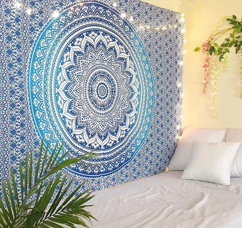 Vista 12 de RAJRANG - Tapiz con mandala para dormitorio y sala de estar, bohemio, para colgar en la pared, tapices de algodón