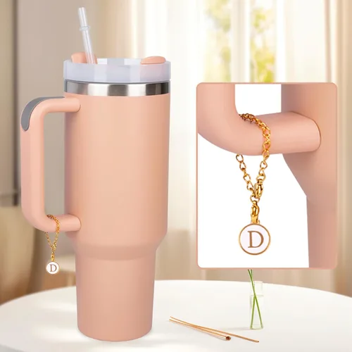 Vista 8 de Paquete de 2 dijes de letras para Stanley, simples y modernos, placa de identificación con nombre de inicial, dije personalizado para vaso Stanley