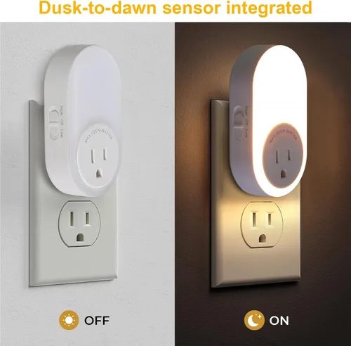 Vista 3 de Dawnrise Luces nocturnas que se enchufan a la pared, luz nocturna con sensor de atardecer a amanecer con toma de corriente, CCT 2200K o 4000K