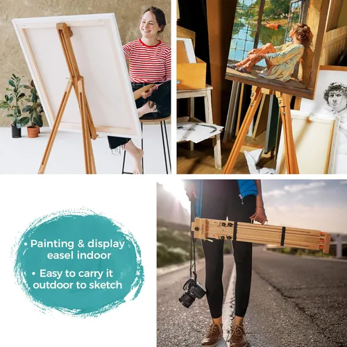 Vista 6 de VISWIN Caballete portátil para pintar con bolsa, inclinado plano y ajustable, soporte de caballete de arte de madera de haya, sostiene lienzo