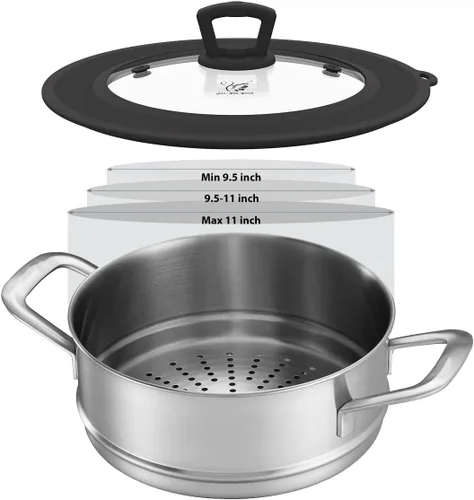 Vista 11 de Tapa universal de vidrio templado ventilado para sartén con borde de silicona resistente al calor, cubierta de tapa de salpicaduras de microondas