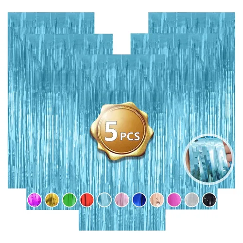 Vista 9 de Tinsel Foil Fringe 5 Pack Tinsel Backdrop Glitter Curtains Wedding 3.28ft X 6.56ft Metallic Tinsel for Wedding Birthday Engagement Bridal Shower