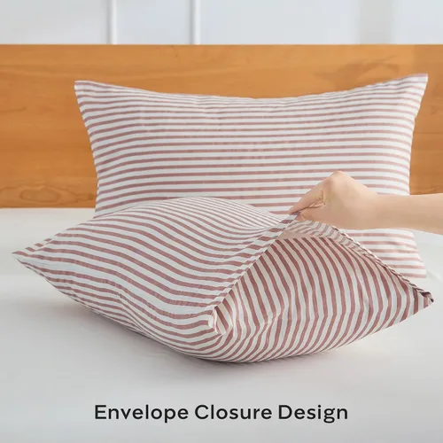 Vista 4 de JELLYMONI Juego de fundas de almohada estándar a rayas de 100 % algodón natural, paquete de 2 fundas de almohada con estampado de rayas blancas