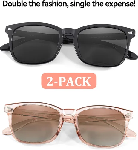 Vista 3 de FIMILU Gafas de sol cuadradas polarizadas para mujer, estilo clásico vintage con protección UV400 (paquete de 2)