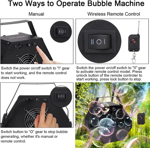 Vista 3 de VIRFUN Máquina de burbujas, máquina profesional de burbujas de metal con control remoto inalámbrico para fiesta de cumpleaños, boda, Navidad