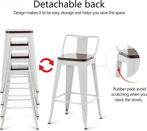 Vista 6 de Juego de 4 taburetes de bar giratorios de 26 pulgadas con respaldo, altura de mostrador, taburetes de bar industriales de metal para el hogar