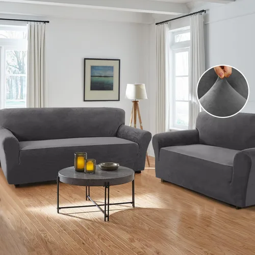 H.VERSAILTEX El juego de 2 piezas de funda de terciopelo elástico para sofá incluye 1 funda de sofá y 1 funda para sofá biplaza hecha de terciopelo