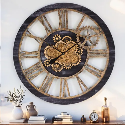 Vista 10 de ImprovingLife The Gears Clock - Reloj de pared con engranaje móvil real de 36 pulgadas, estilo vintage, industrial, de gran tamaño, rústico