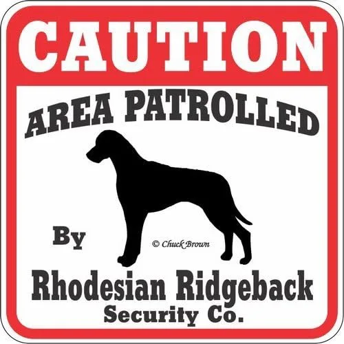 Área de precaución de letrero de patio para perros patrullada por Rhodesian Ridgeback Security Company