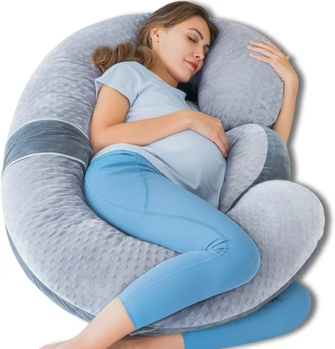 Vista 13 de QUEEN ROSE Almohada de embarazo, almohadas corporales en forma de E para soporte para dormir, almohada de maternidad de 60 pulgadas para mujeres