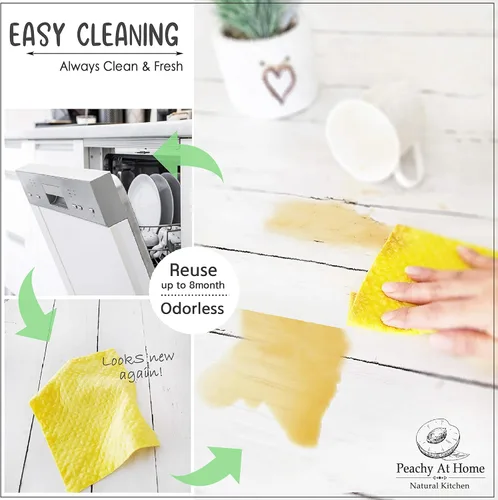 Vista 5 de [Paquete de 12 + 1 esponja para plato] Paños de cocina suecos 100% naturales biodegradables para cocina, sin decoloración, sin olor, esponja