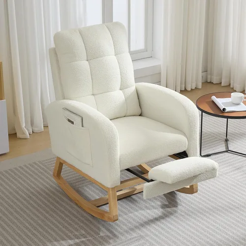 Garvee Silla mecedora moderna para guardería, cómoda silla mecedora con bolsillo lateral y reposapiés, respaldo alto reclinable para sala de