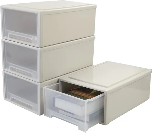 Paquete de 4 cajones apilables de almacenamiento, caja organizadora de 12 cuartos de galón