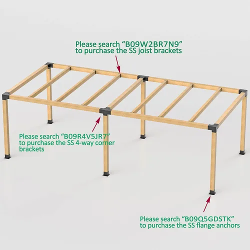 Vista 5 de 4 soportes para pérgola de acero inoxidable de 3 vías en ángulo recto con tornillos para vigas de madera de 4 x 4 pulgadas