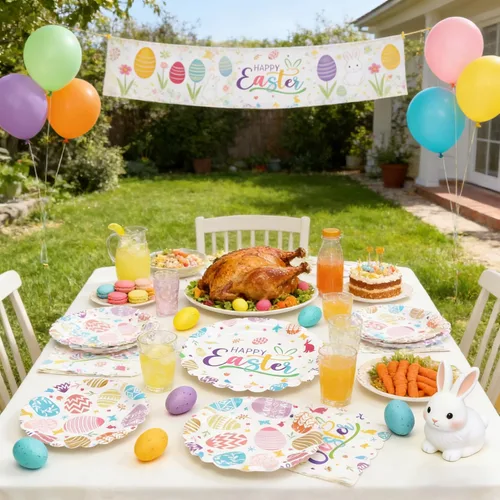 Vista 5 de Juego de platos y servilletas de papel de Pascua de 9 y 7 pulgadas para 50 invitados