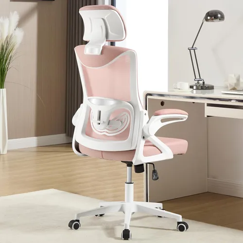 Vista 9 de Fizzin Silla de oficina ergonómica, silla de escritorio ergonómica con reposacabezas de malla para computadora con respaldo alto, soporte lumbar