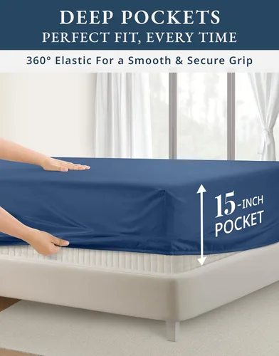 Vista 24 de LANE LINEN - Sábanas individual 100% algodón egipcio suave, cómodo y grueso de calidad de hotel, costuras reforzadas totalmente elásticas, sin