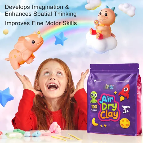 Vista 4 de FlyFlag Arcilla de Secado al Aire - 100 Colores, Ultra Ligera y Suave, Arcilla de Modelado No Tóxica para Niños con Herramientas y Tutoriales
