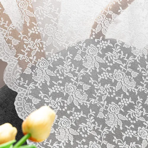 Vista 6 de Cortinas de encaje floral blanco puro de 36 pulgadas de largo, cortinas de cocina de encaje blanco con patrón floral de rosa campestre, cortinas