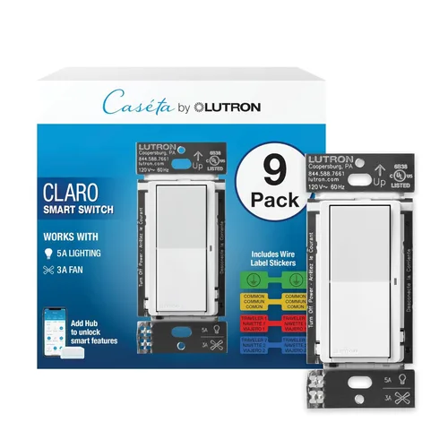 Vista 19 de Lutron Claro Interruptor de luz inteligente para iluminación Caseta, para luces LED, ventiladores, 5 amperios, un solo polo/3 vías, se requiere Negro