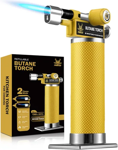 Vista 9 de RAVS Encendedor de butano, antorcha de cocina con modo de llama dual, pistola de soplete de cocina recargable, soplete de crema brulee, soplete