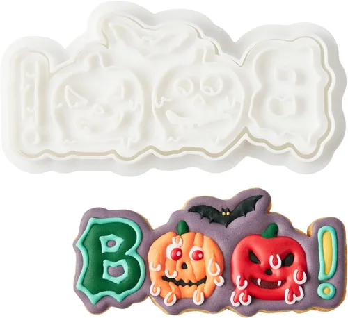 Vista 17 de Flycalf Cortadores de galletas de Halloween, formas de sombrero de bruja con sellos de émbolo, accesorios de horneado de ácido poliláctico