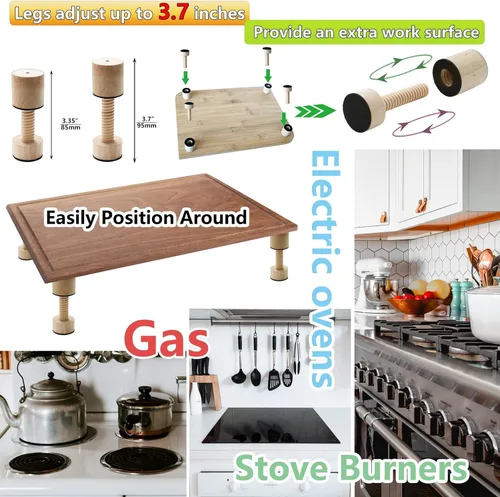 Vista 7 de Tabla de cortar patas ajustables, patas ajustables de madera para tabla de cortar de encimera, kit para elevar y antideslizante tus tablas de cortar