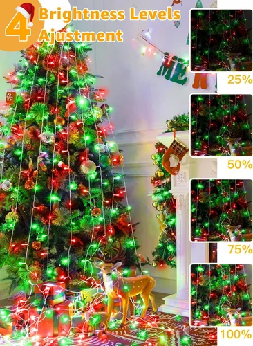 Vista 5 de Guhope - Luces de Navidad 600 LED de 98 pies, luces de cadena impermeables para exteriores con control remoto y temporizador, 8 modos de luces