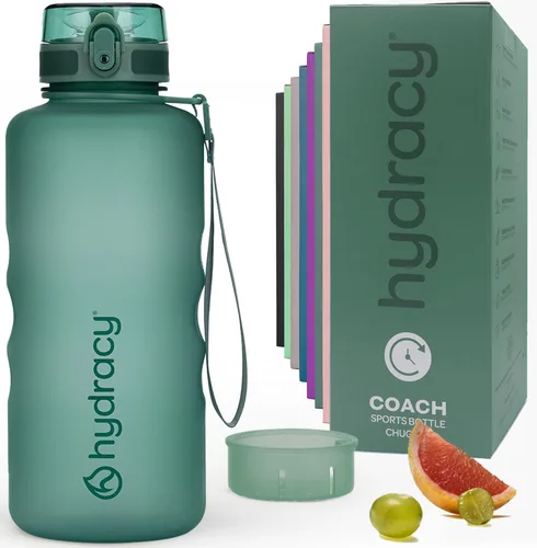 Vista 50 de Hydracy Botella de agua con horas para beber marcadas, grande, sin bisfenol A, a prueba de fugas, funda anticondensación, para gimnasio, con colador