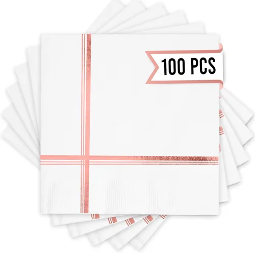 Vista 11 de Servilletas negras y doradas – Juego de 52 servilletas desechables de cóctel y postre de 5 x 5 pulgadas con borde dorado, perfectas para bodas