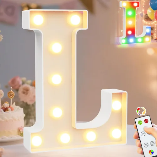 Vista 61 de Pooqla Letrero con luces LED de marquesina, letra del alfabeto iluminada para decoración del hogar, fiesta, boda, N