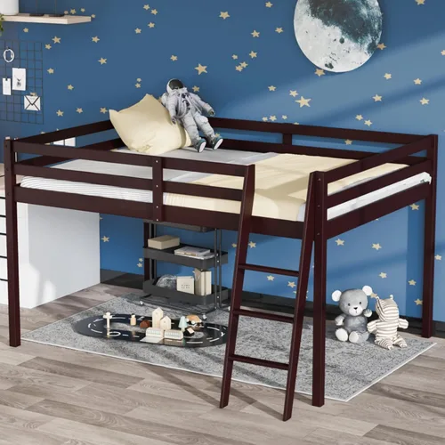 Vingli - Cama alta junior de 47'' con escalera, cama de madera tamaño individual para adultos, niños y adolescentes jóvenes, sin necesidad de