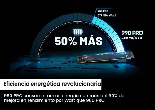 Vista 3 de Samsung 990 PRO SSD 1TB PCIe 4.0 M.2 2280 Disco duro interno de estado sólido, velocidades de lectura secuencial de hasta 7,450 MB/s