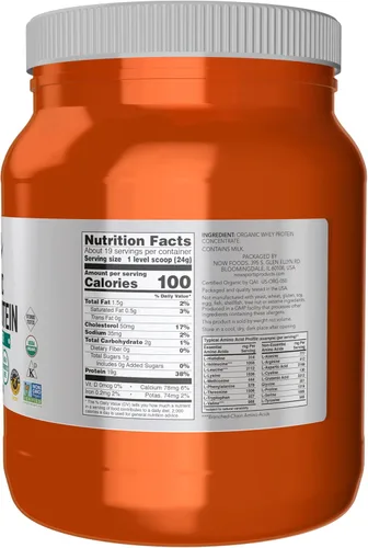 Vista 2 de NOW Sports Nutrition, Proteína de suero orgánica certificada 0.67 oz, polvo sin sabor, 1 libra