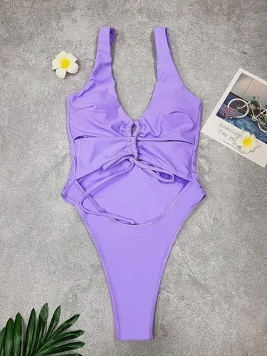 Vista 3 de CHYRII Traje de baño sexy de una pieza con cordones y espalda descubierta de corte alto para mujer