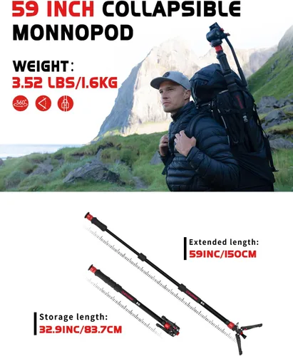 Vista 5 de IFOOTAGE Cobra 3 A150S Strike Monopod, control de bloqueo de pedal, ajuste rápido de altura de un solo paso, monopie de fotografía profesional