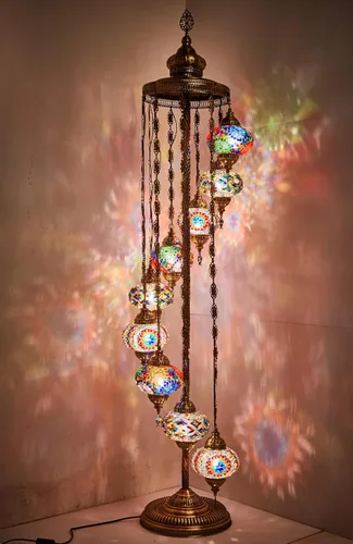 Vista 4 de DEMMEX Lámpara de pie con mosaico turco marroquí, 9 globos, 6 pies de alto, lámpara de pie decorativa estilo Tiffany con globos coloridos