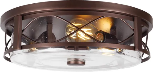 Vista 10 de Luminarias Rústicas de Techo Empotrado, Iluminación de Techo Empotrada Estilo Granja con Veta de Madera, Iluminación con Jaula de Metal y Vidrio