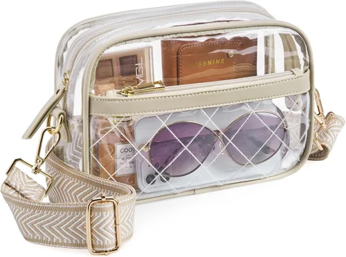 Vista 15 de Missnine Bolsa transparente para eventos de estadio, bolsa transparente acolchada para mujeres aprobada para estadio, bolsa cruzada de PVC