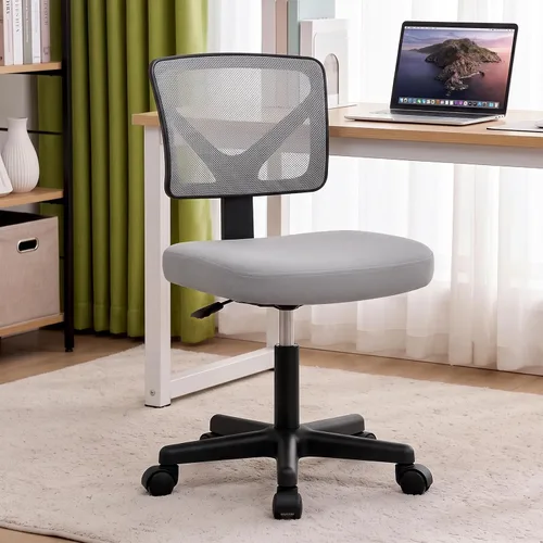 Vista 11 de DUMOS Sillas de oficina pequeñas con ruedas, ergonómicas ajustables para escritorio en casa, silla giratoria con ruedas, sin brazos, cómoda malla