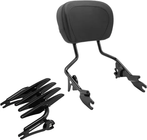 Vista 14 de Respaldo vertical desmontable para pasajero y almohadilla con barra de sissy y ala de aire, portaequipajes de dos plazas para Harley Touring Road