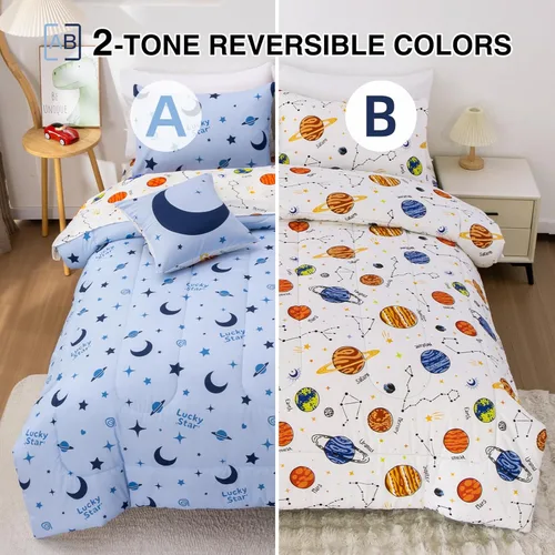 Vista 3 de A Nice Night Juego de ropa de cama con estampado 3D de galaxia, espacio exterior, estrellas y lunas, 6 piezas, decoración de habitación para niños