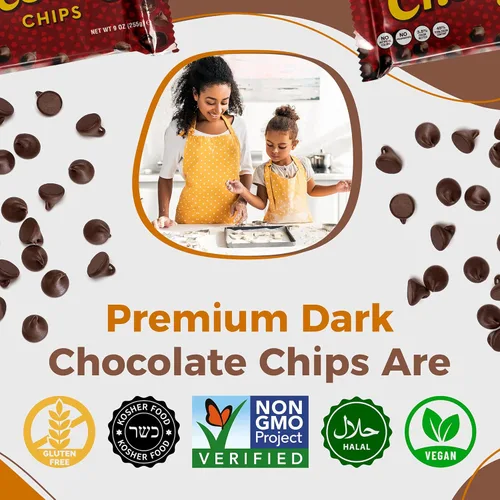 Vista 4 de Lieber's - Chips de chocolate real semitulce vegano, 9 onzas, sin gluten, sin lácteos, Kosher Parve, chips de chocolate bajos en calorías