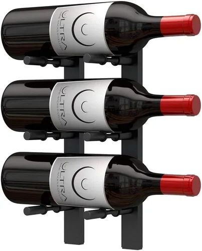 Estante de Vino Ultra Wine Racks & Cellars Montado en la Pared con Etiqueta Externa (30 cm de profundidad, Negro Mate, para 3 Botellas de Vino) -