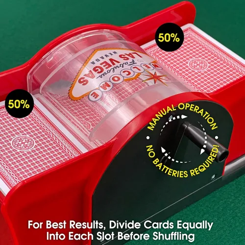 Vista 3 de Mezclador de naipes con manivela de 2 pisos "Welcome To Las Vegas", rojo y negro