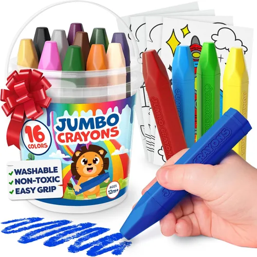 Crayones jumbo para niños pequeños de 1 a 3 años, grandes crayones lavables