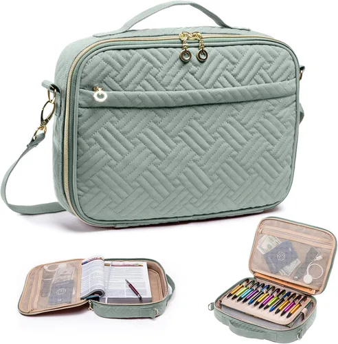 Vista 17 de Elegante funda para la Biblia de IMAGINING para mujer, funda para Biblia con asas y bolsas, gran regalo y protector de libros