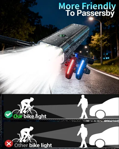 Vista 8 de 2026 Upgrade 6800Lumen Bike Light for Night Riding,Super Bright 6 LED Headlight,Aluminum 10 Mode Rechargeable Bicycle Light Front and